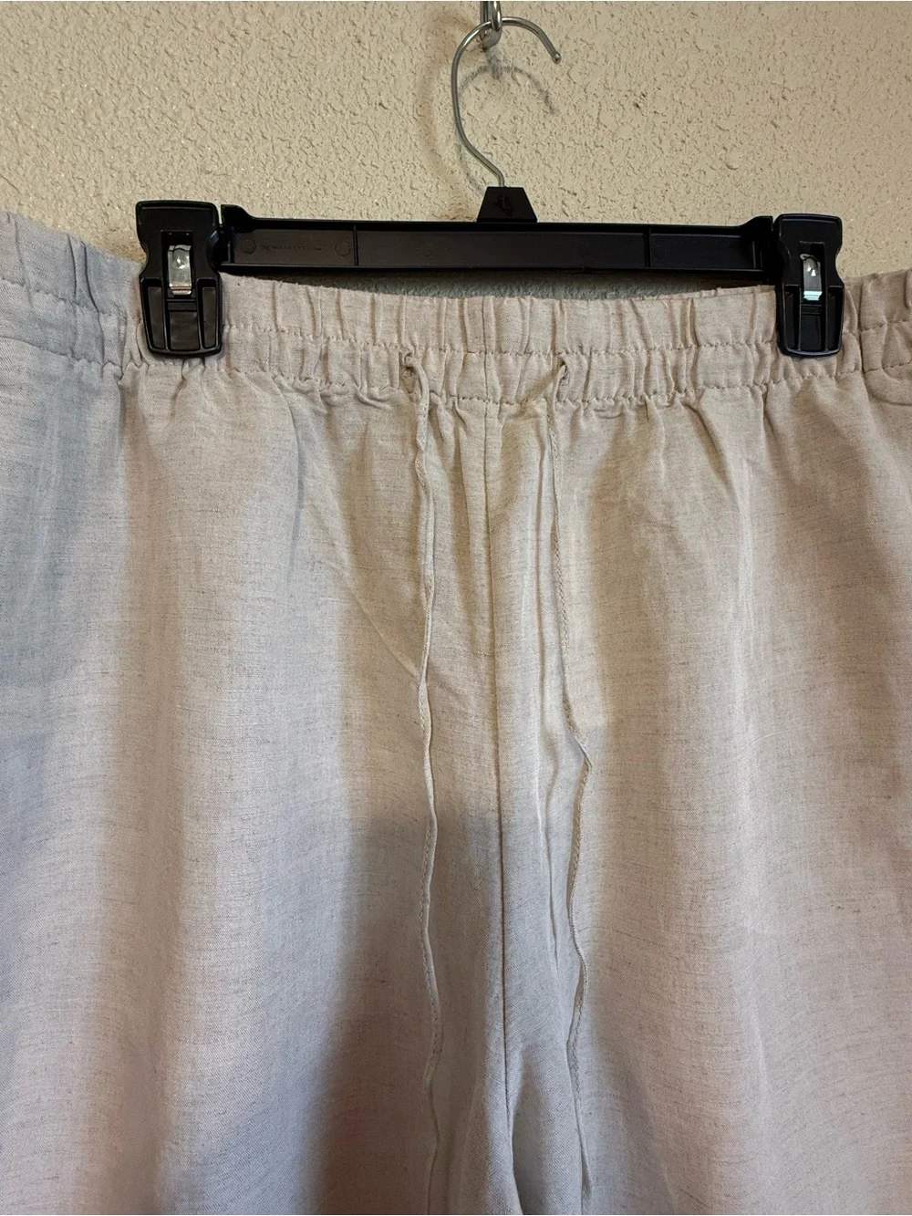 H&M Beige Wide-Leg Drawstring Linen-Blend Pants